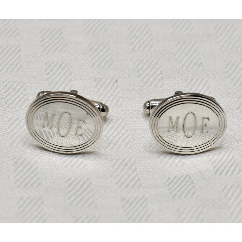 Tiffany & Co Oval 925 Sterling Silver Engine-turned Monogram "MOE" Cufflinks - Picture 7 of 7